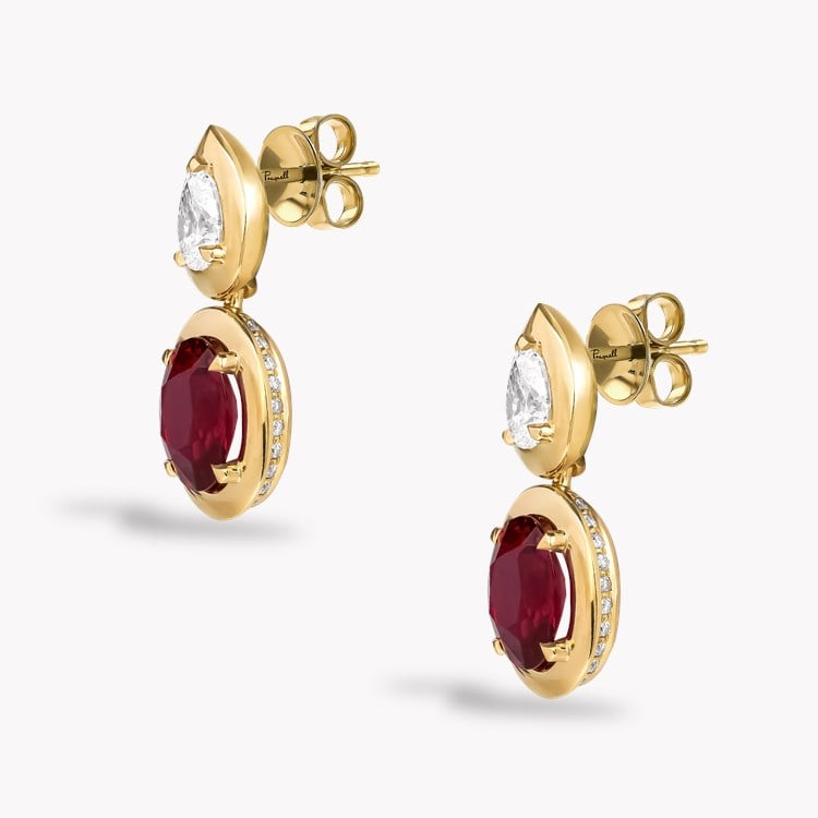 Skimming Stone Ruby and Diamond Drop Earrings Oval Cut & Pear shaped, Claw Set_2
