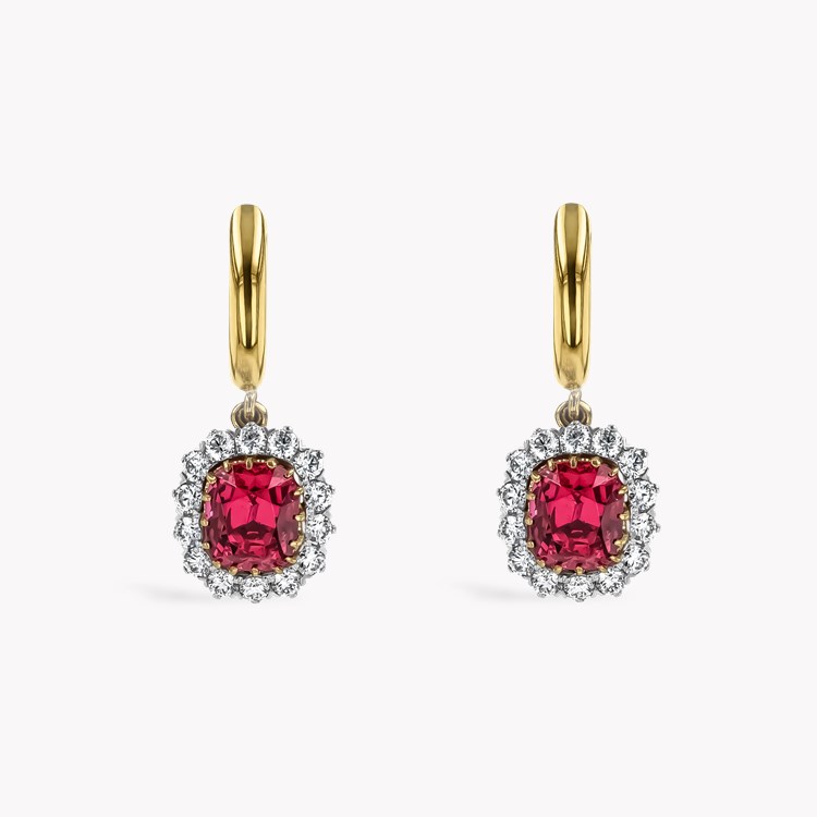 Cushion Cut 2.89ct Pink Spinel and Diamond Cluster Earrings Cushion modern cut, Claw set_2