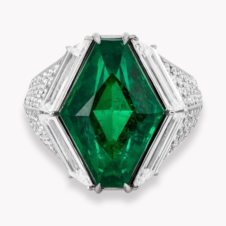 Hexagonal Cut 7.978ct Zambian Emerald and Diamond Ring Hexagonal Cut, Claw Set_2