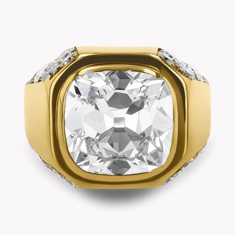 1960s Bvlgari 4.60ct Diamond Trombino Ring Cushion Antique Cut, Rubover Set_2