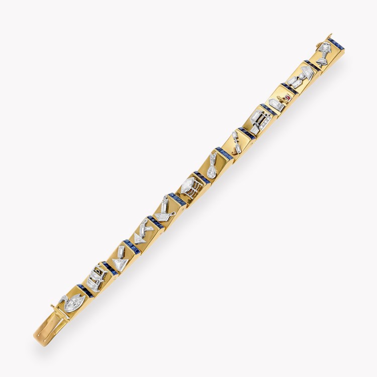 Calibre Cut Sapphire and Diamond Charm Bracelet Calibre Cut, Channel Set_2