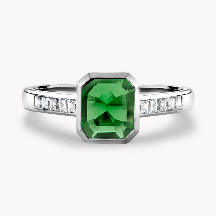 Trap Cut 0.77ct Emerald and Diamond Ring Trap Cut, Rubover Set_2