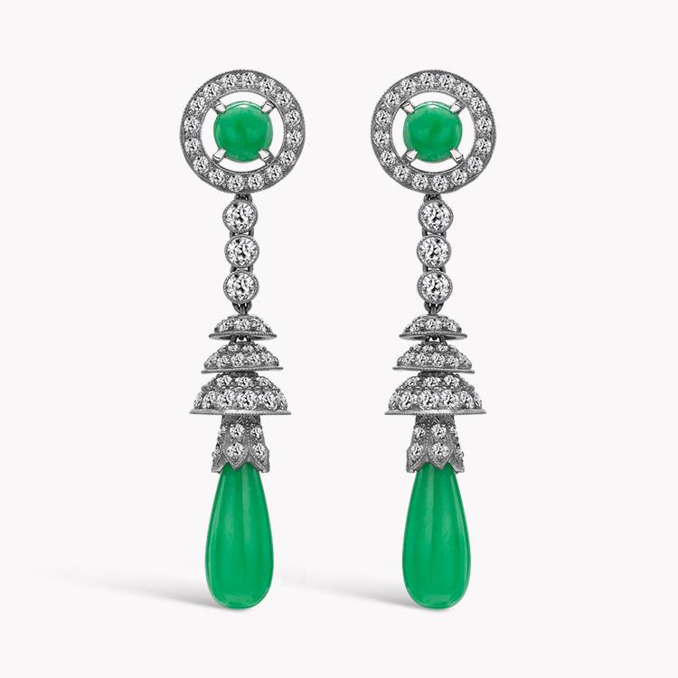 Art Deco Jadeite & Diamond Earrings in Platinum Jadeite Drop Earrings, with Old Cut Diamonds_1