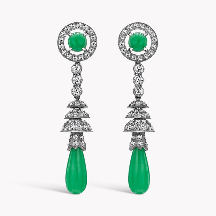 Art Deco 1.54ct Jadeite and Diamond Earrings Pear Shaped & Old Cut, Millegrain Set_1