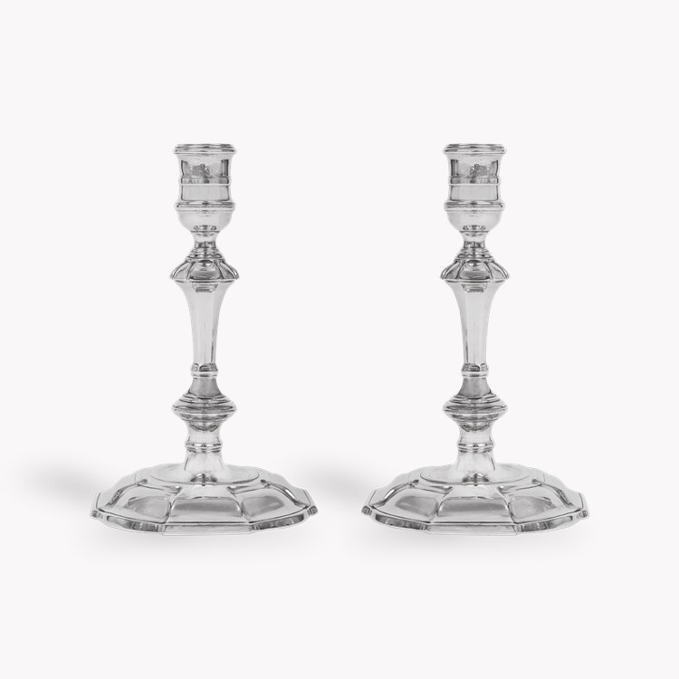 Silver George II Pair of Candlesticks Hallmarked London_2