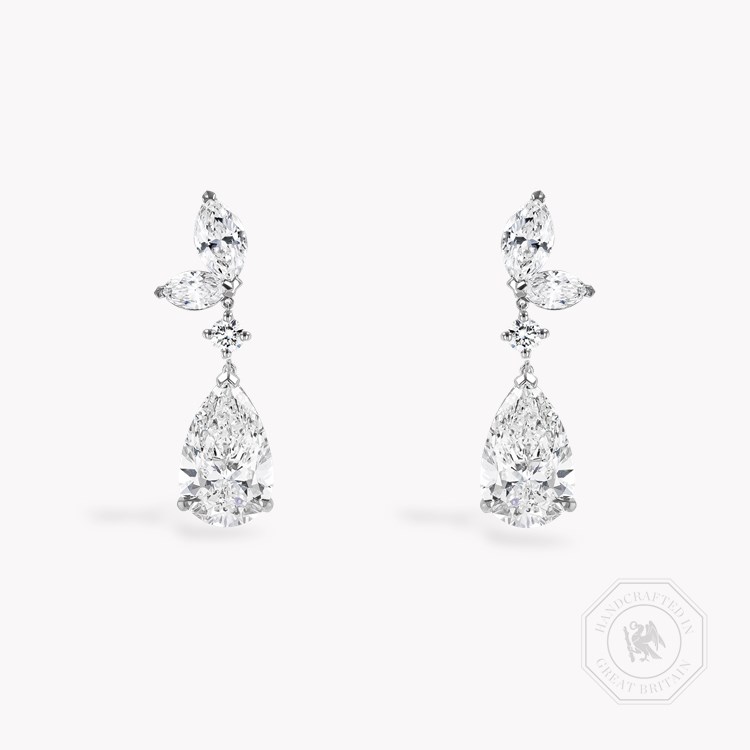Pear Shaped 4.05ct Diamond Drop Earrings Pear, Marquise & Brilliant Cut, Claw Set_1
