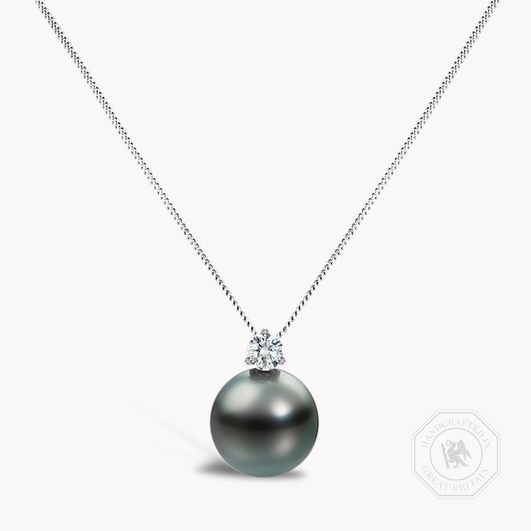 Tahitian Pearl Pendant in 18CT White Gold Drop Pendant with 0.20CT Diamond_1