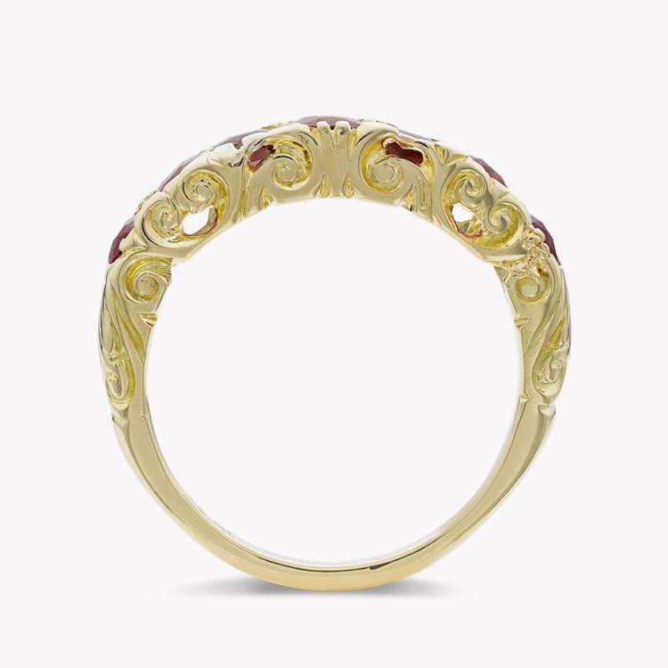 Victorian Ruby and Diamond Carved Seven Stone Ring Oval Cut, Claw Set_3