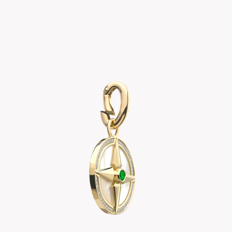 Emerald (May), Mother of Pearl and Diamond Pendant Charm Brilliant Cut Rubover & Claw Set_2