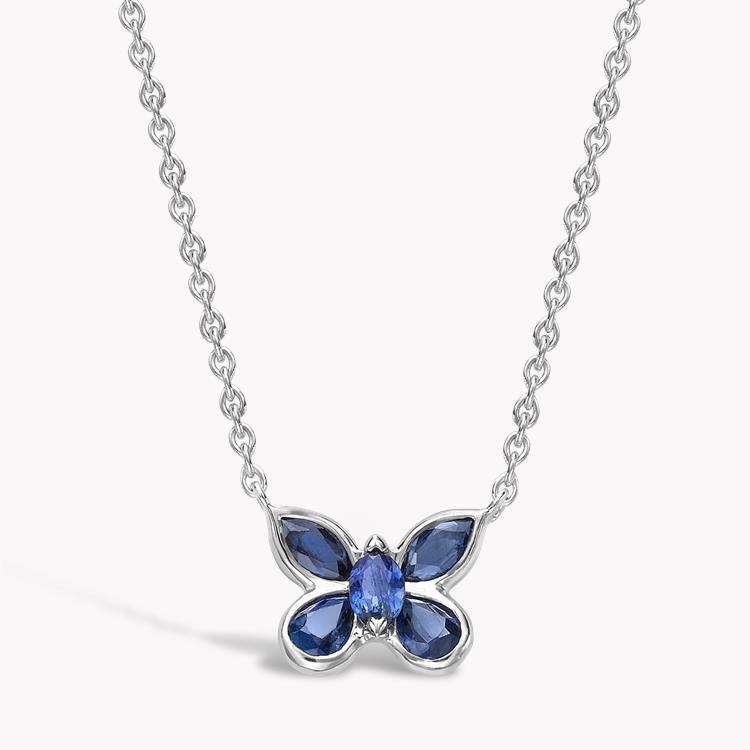 Butterfly Blue Sapphire Pendant  0.66CT in White Gold Pear and Marquise Cut, Rubover Set_1