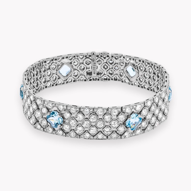 Charles Holl Art Deco 5.48ct Aquamarine and Diamond Bracelet Asscher Cut, Grain Set_1