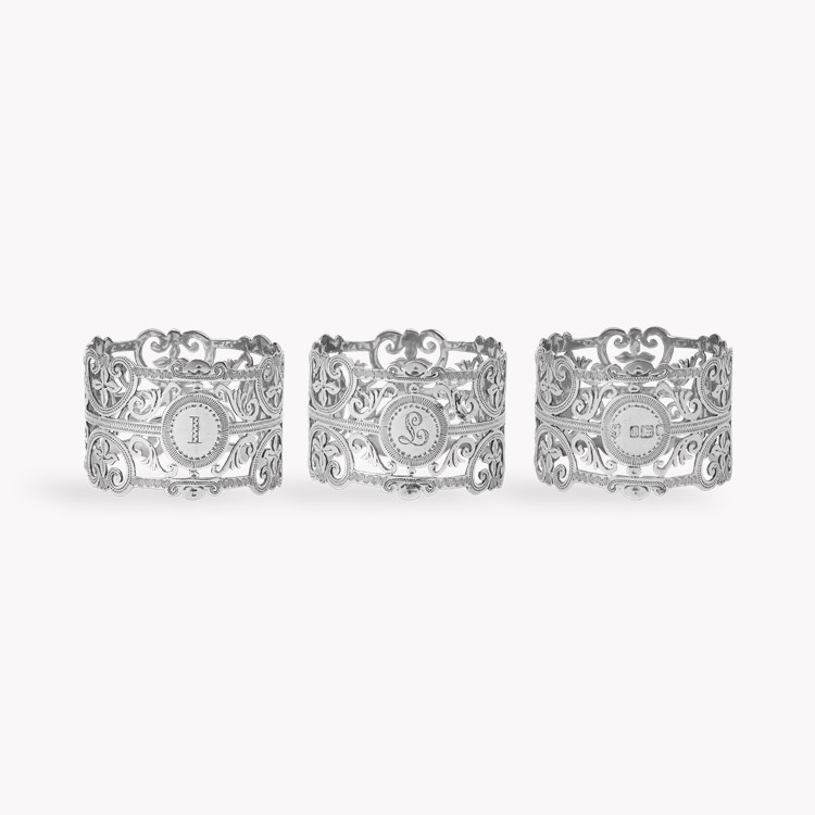 Silver Set of Six Numbered Decorative Napkin Rings _3