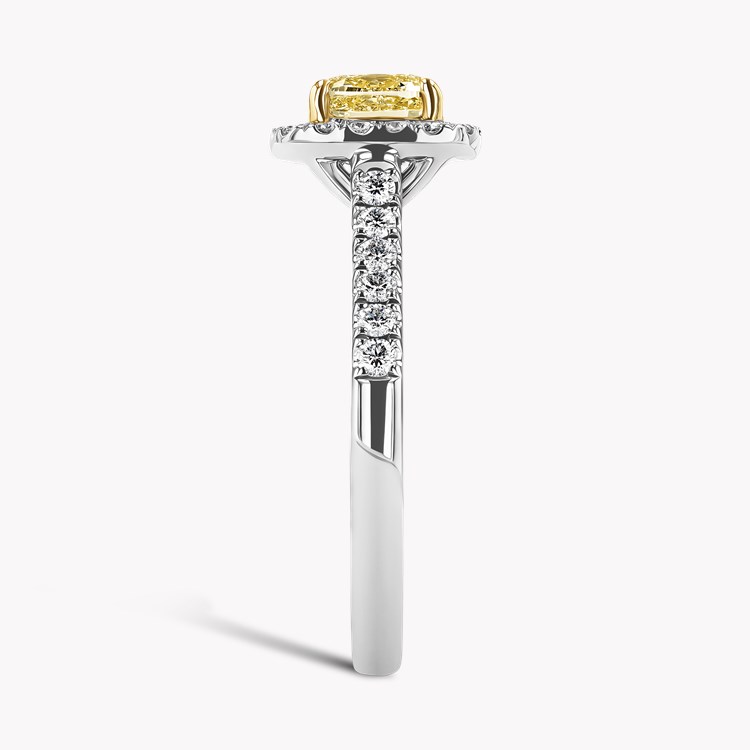 Celestial 1.00ct Fancy Yellow Diamond Cluster Ring Cushion Modern Cut, Four Claw Set_4