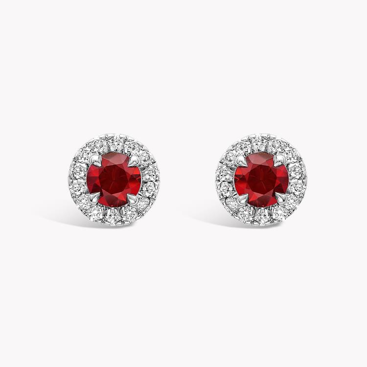Brilliant Ruby Stud Earrings 0.44CT in 18CT White Gold Cluster Earrings with Diamond Halo_1