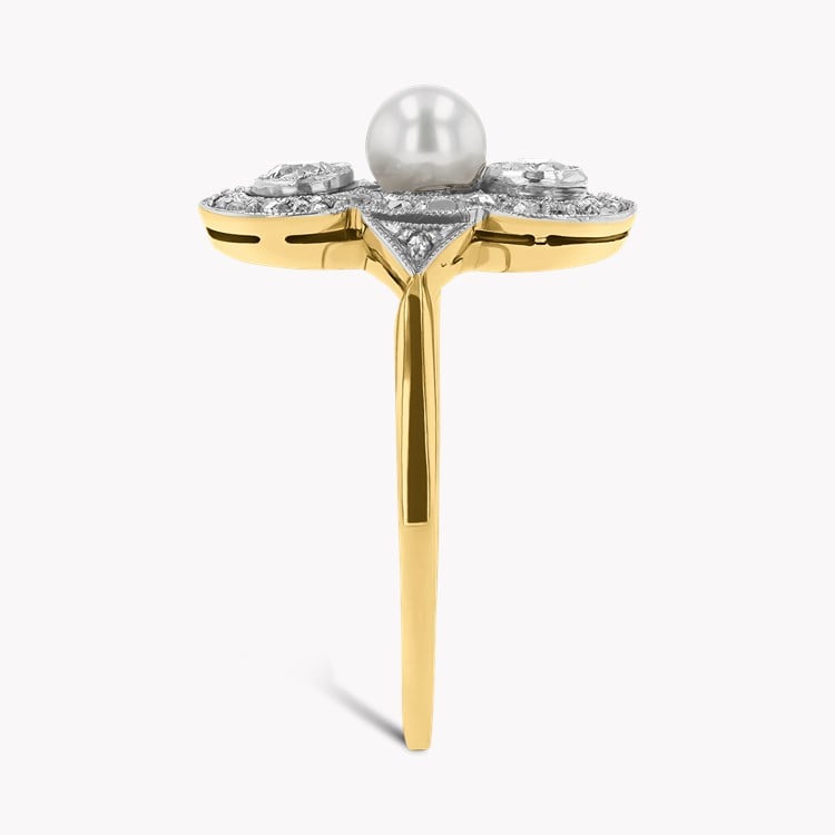 Edwardian Pearl and Old European Cut Diamond Scalloped Plaque Ring Old European Cut_4