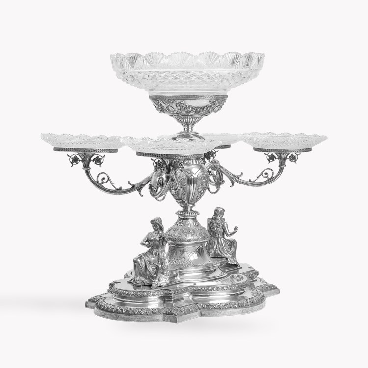 Silver Table Centrepiece with Cut Glass Dishes _2