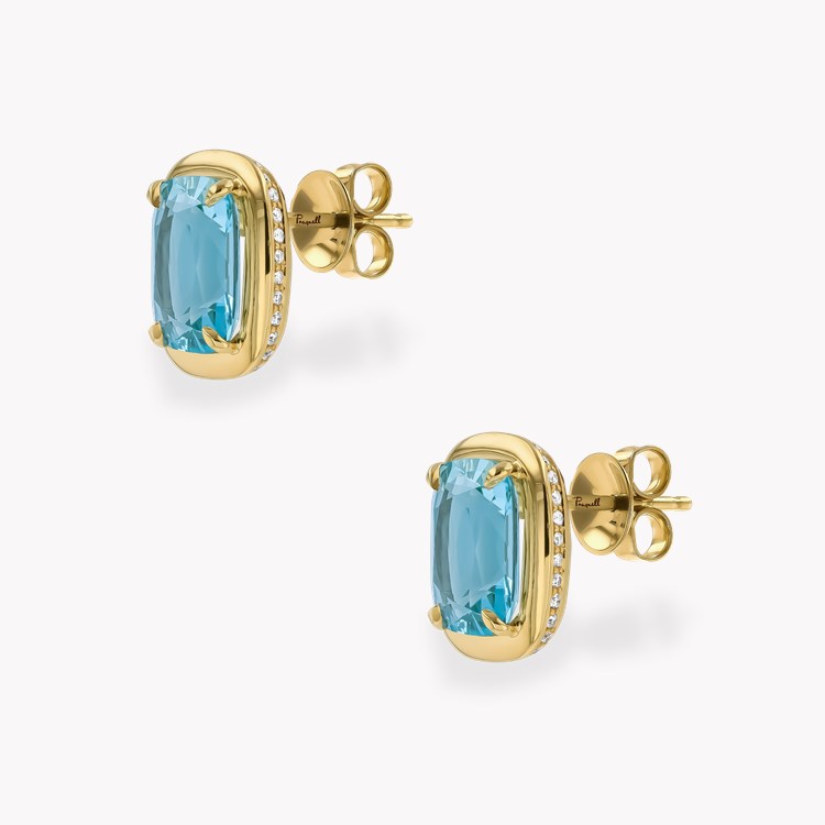 Skimming Stone 4.86ct Lukusuzi Aquamarine and Diamond Earrings Cushion modern cut, Claw set_2