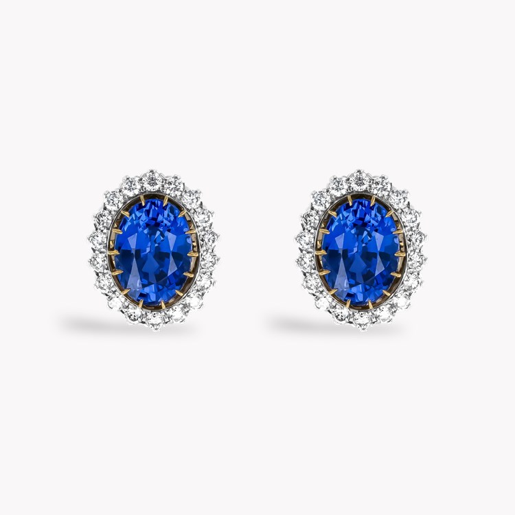 Oval Cut Sri Lankan Sapphire and Diamond Earrings Oval & Brilliant Cut, Claw Set_1