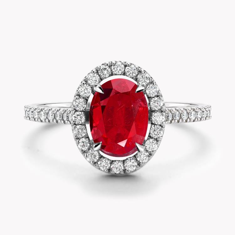 Oval Cut Ruby Ring 1.26CT in 18CT White Gold Cluster Ring with Diamond Shoulders_2