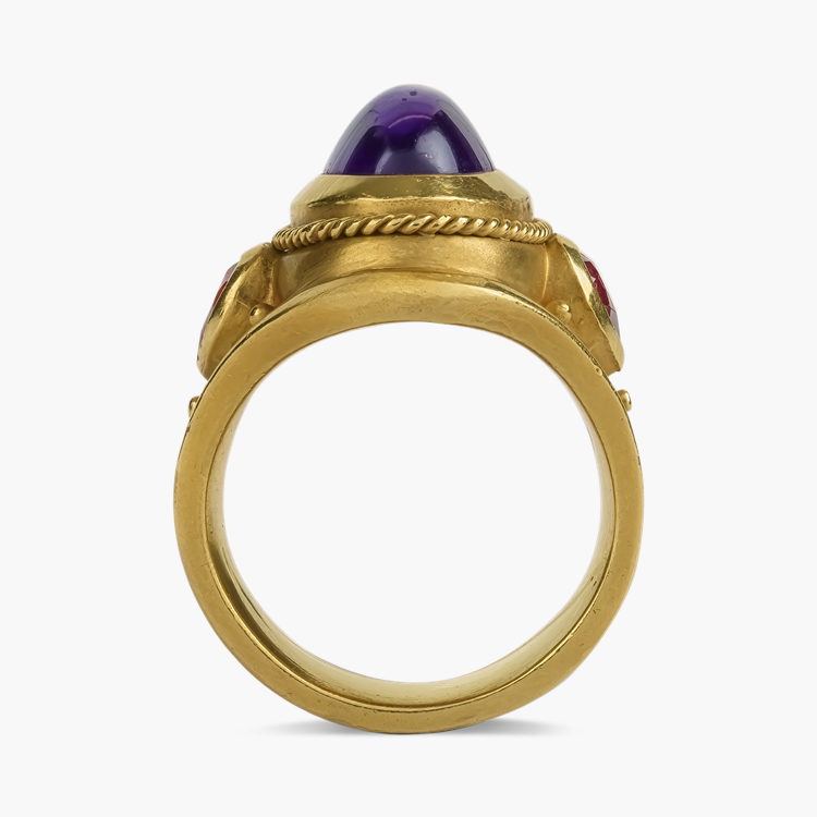 1980s Cabochon Cut 4.68ct Amethyst Ring Brilliant cut, Claw set_3