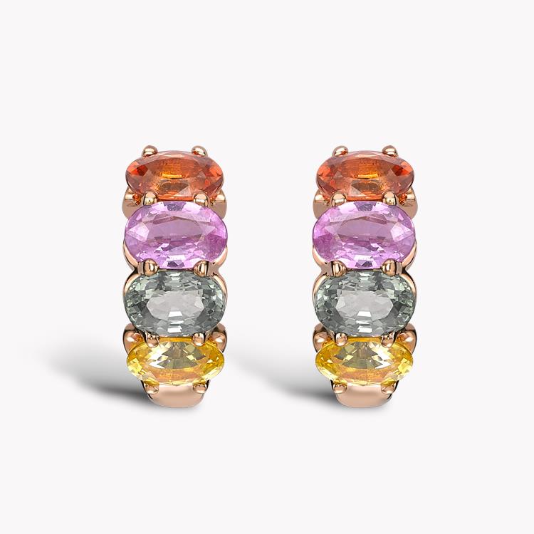 Rainbow Fancy Sapphire Hoop Earrings 4.46CT in Rose Gold Oval Cut, Claw Set_1
