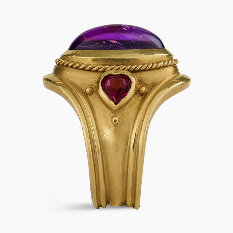 1980s Cabochon Cut 4.68ct Amethyst Ring Brilliant cut, Claw set_4