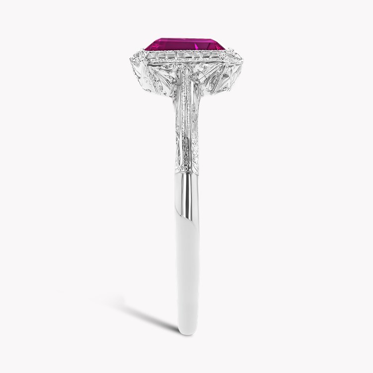 Antique Inspired 1.41ct Burma Ruby Solitaire Ring Emerald Cut, Millegrain Set_4