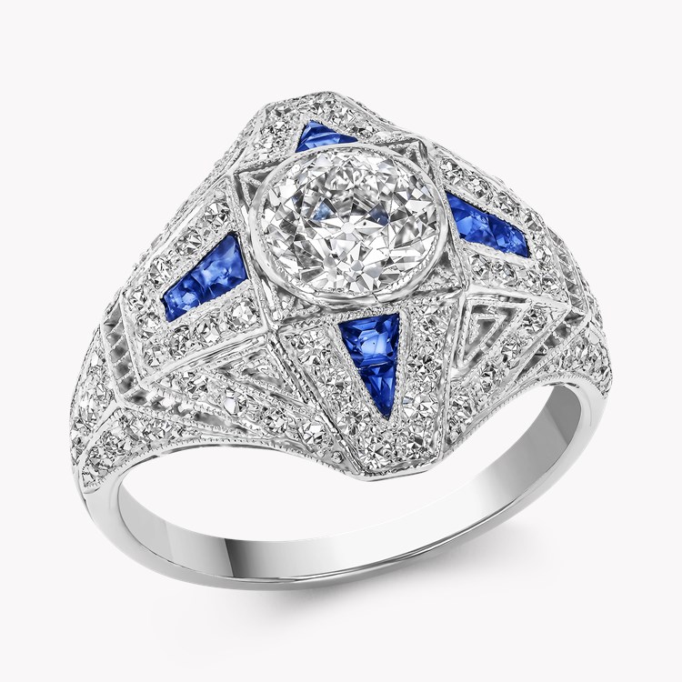 Old Cut Diamond and Sapphire Cluster Ring Old Mine Cut, Rubover Set_1