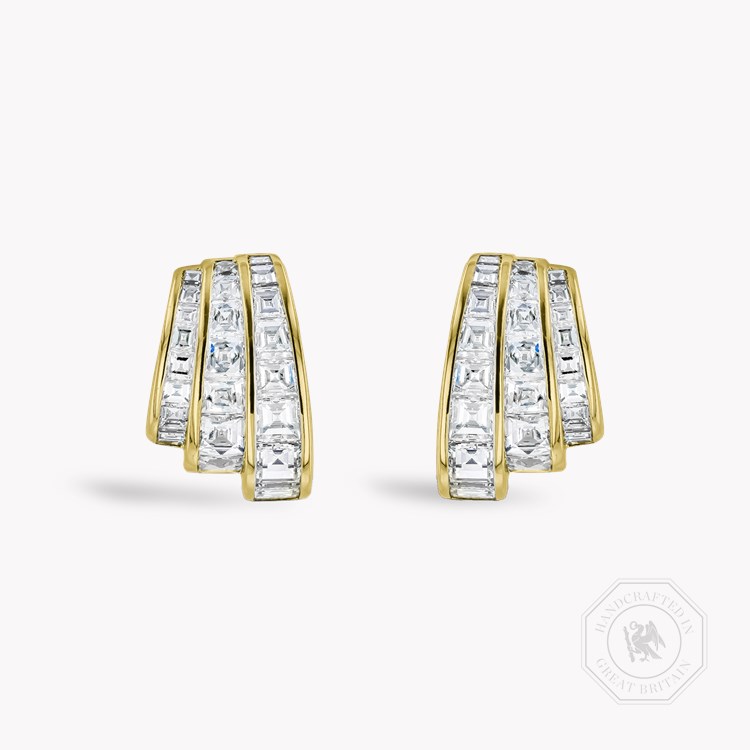Manhattan 2.16ct Three Row Fan Diamond Earrings Carre & French Cut, Channel Set_1