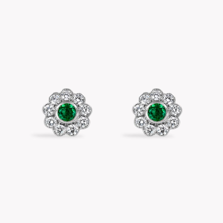 Contemporary Emerald and Diamond Earrings Emerald Cut, Millegrain Set_1