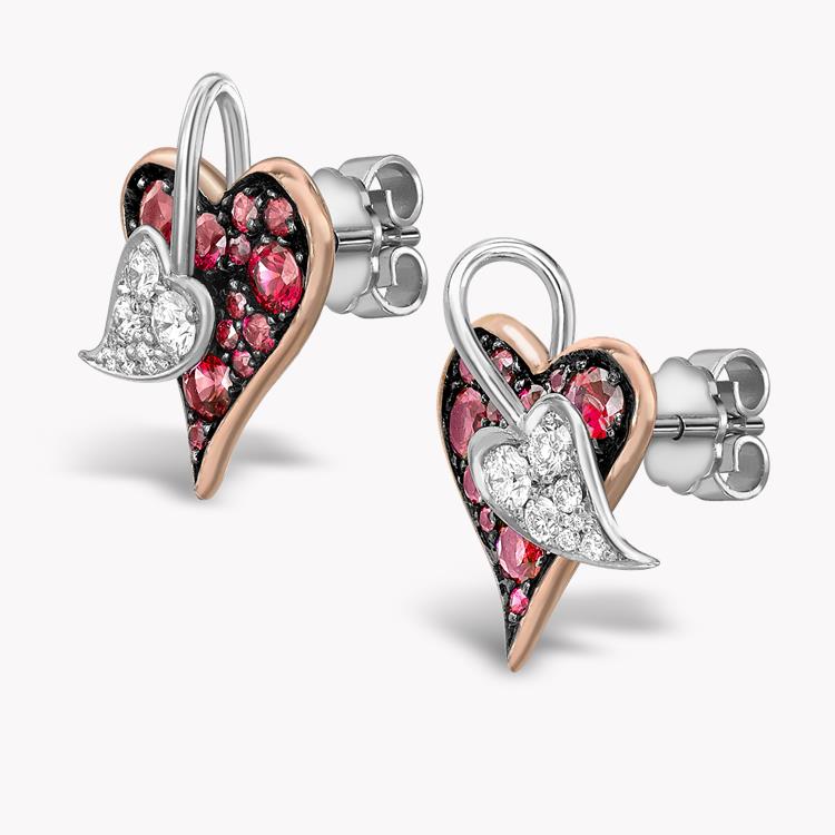 Entwined Hearts Ruby and Diamond Stud Earrings 0.47CT in Rose and White Gold Brilliant cut, Claw set_2