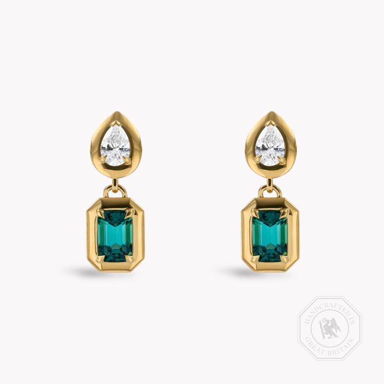 Skimming Stone 2.23ct Lagoon Tourmaline and Diamond Drop Earrings    in 18ct Yellow Gold