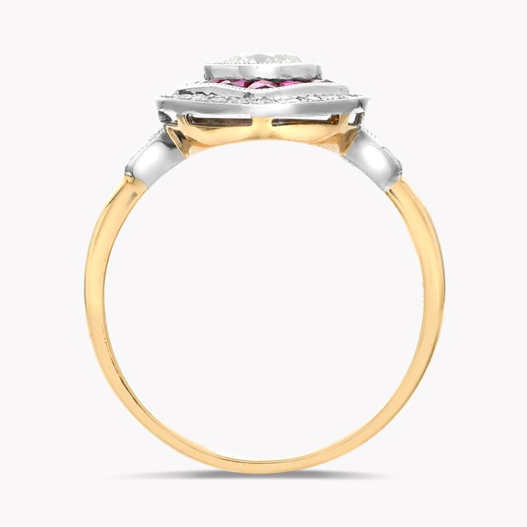 Art Deco Inspired 0.70ct Ruby and Diamond Cluster Ring Brilliant Cut, Grain Set_3
