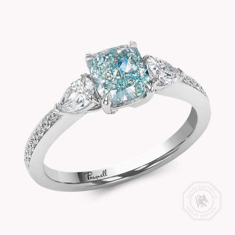 Masterpiece 1.12ct South African Fancy Intense Blue-Green Diamond Ring Cushion modern cut, Claw set_1