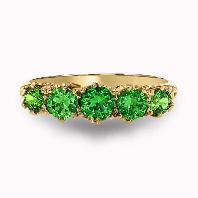 Demantoid Garnet Five Stone Ring Old Cut, Claw Set_2