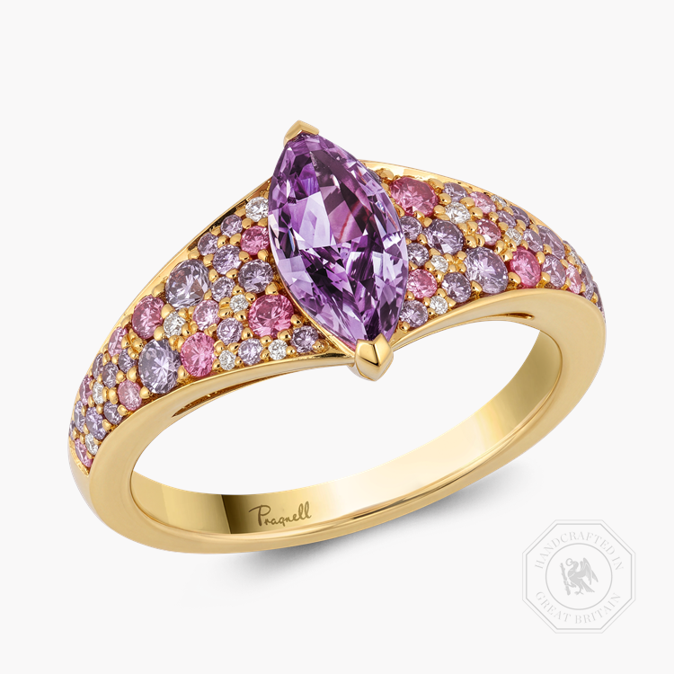 Masterpiece Snowdrift Setting 1.00ct Fancy Deep Pink-Purple Diamond Ring Marquise Cut, Claw Set_1