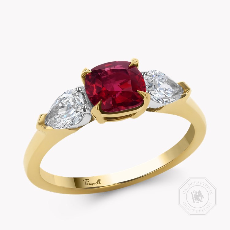 Cushion Cut 1.62ct Burmese Ruby and Diamond Ring Modern Cushion & Pear Cut, Claw Set_1
