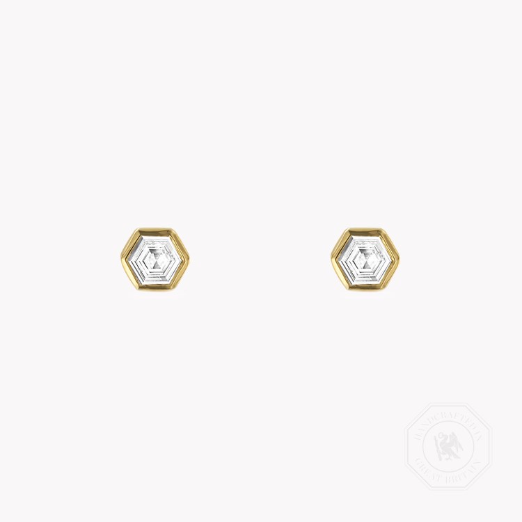 Honeycomb Diamond Solitaire Earrings Hexagonal Cut, Rubover Set_1