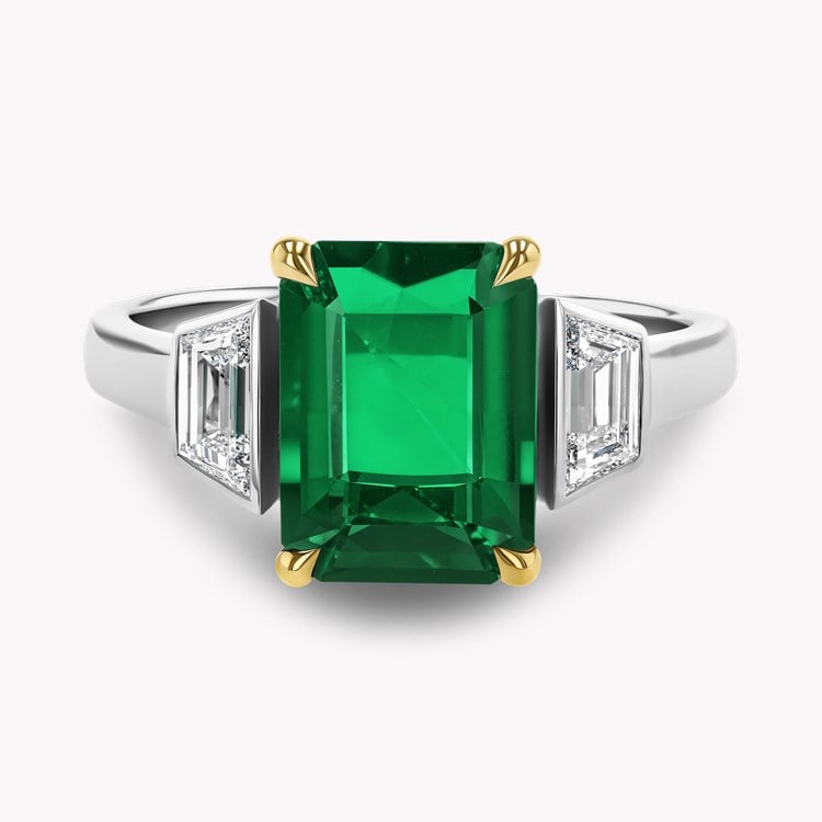 2.90ct Emerald and Diamond Three Stone Ring Emerald Cut, Claw Set_2