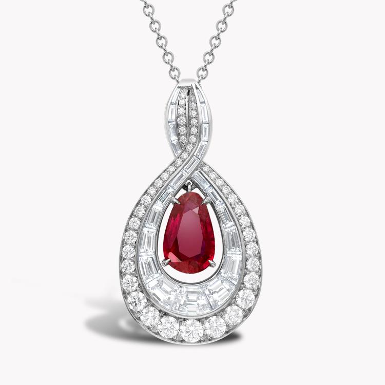 Masterpiece Burmese Ruby & Diamond Pendant  2.01ct in Platinum Pear, Baguette & Brilliant Cut, Claw & Channel Set_1