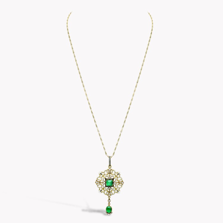 Carlo & Arthur Giuliano Emerald and Diamond Enamel Pendant Square, Oval & Brilliant Cut, Claw Set_2