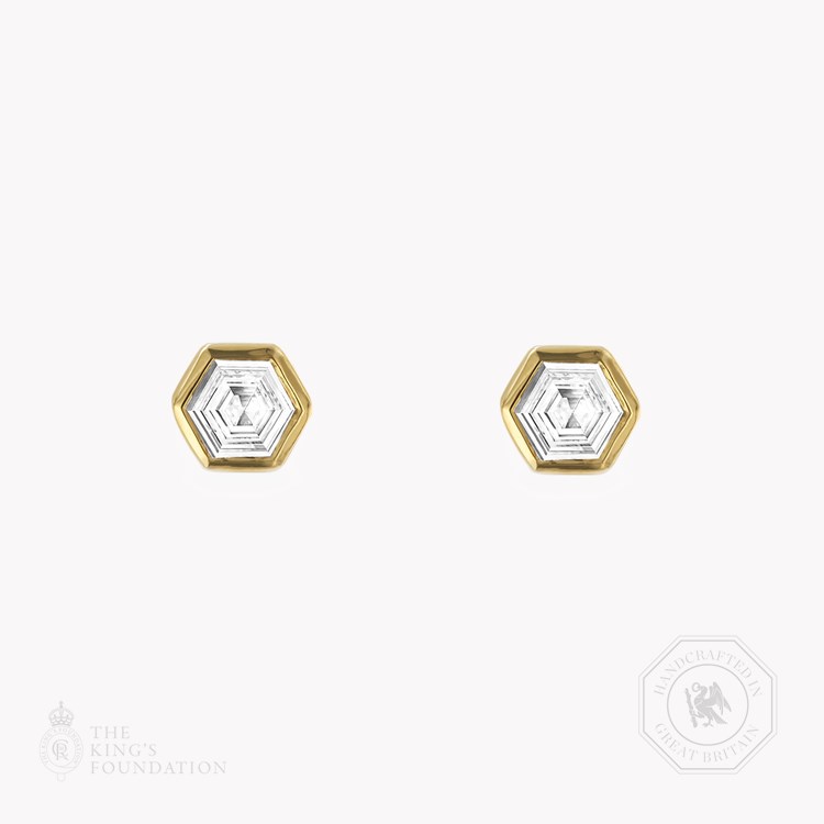 Honeycomb Diamond Solitaire Earrings Hexagonal Cut, Rubover Set_1