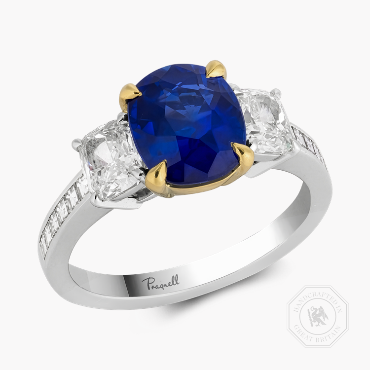 Cushion Cut 2.53ct Sapphire and Diamond Ring Cushion Cut, Claw Set_1