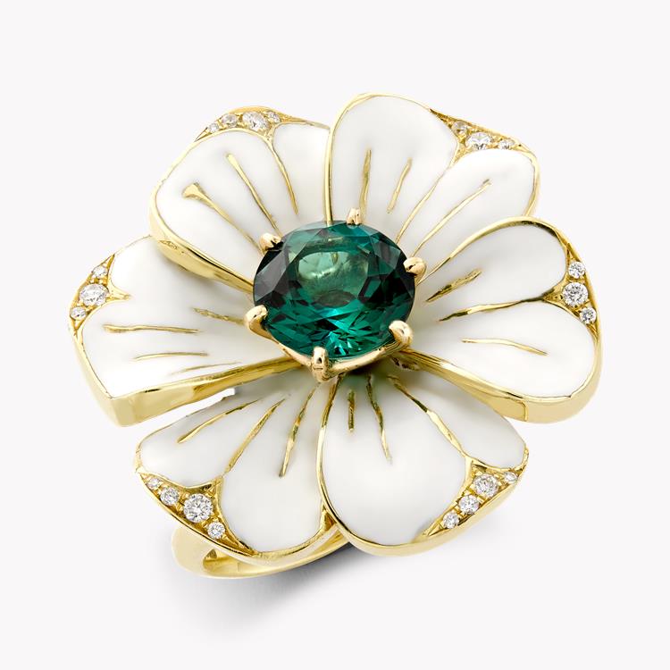 Wildflower Indicolite Tourmaline Cocktail Ring 3.89CT in Yellow Gold Brilliant cut, Claw set_1
