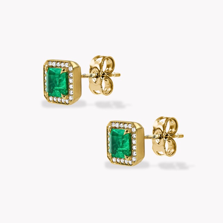 Square Cut 1.92ct Emerald and Diamond Stud Earrings Square Cut, Claw Set_2