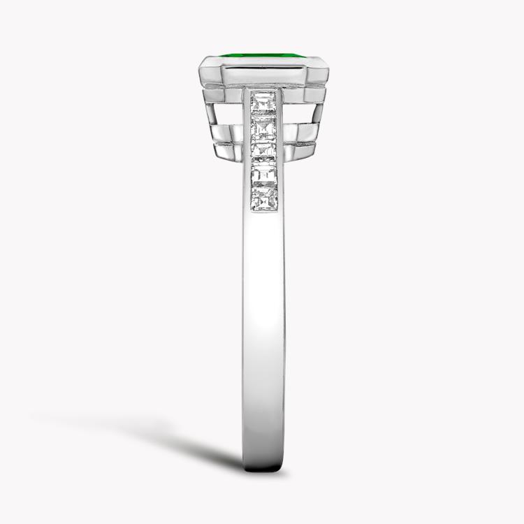 Trap Cut 0.77ct Emerald and Diamond Ring Trap Cut, Rubover Set_4