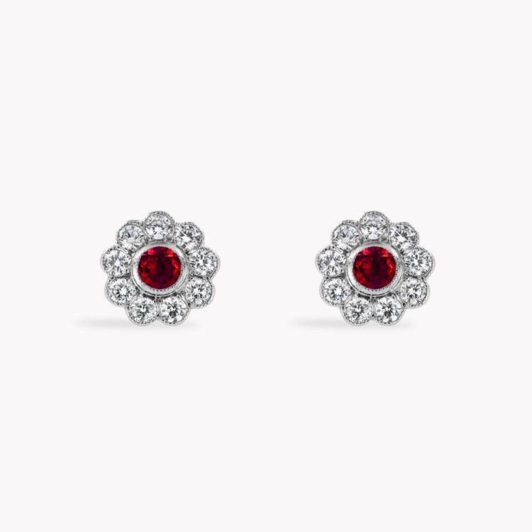Contemporary Ruby and Diamond Earrings Brilliant Cut, Millegrain Set_1