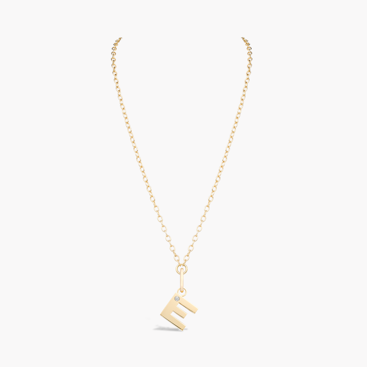 Letter E Diamond Pendant Charm Brilliant Cut, Rubover Set_2