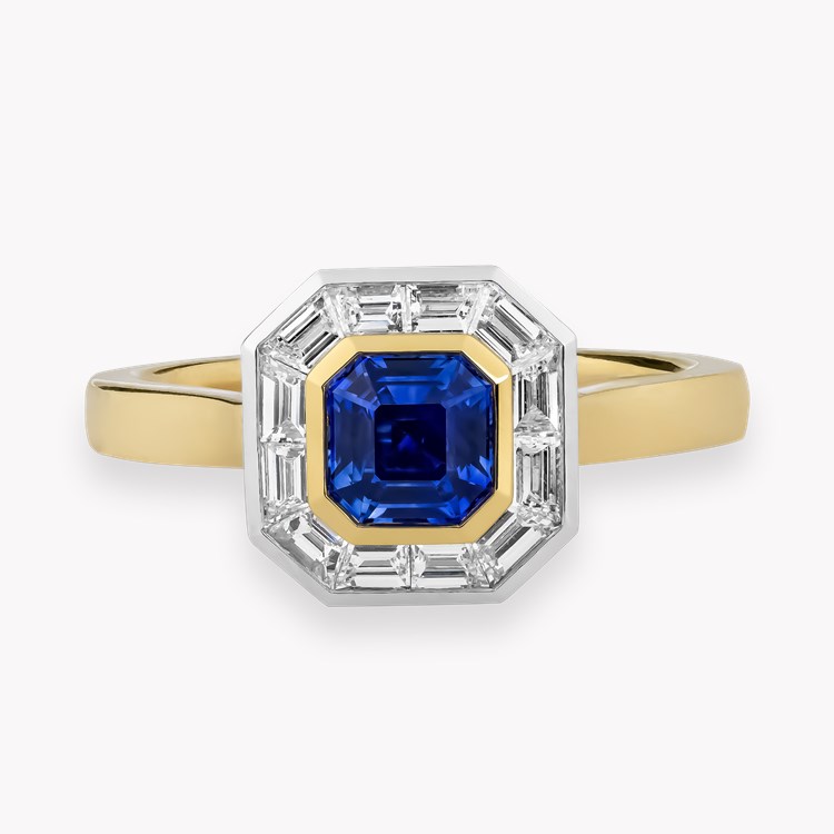Asscher Cut 0.71ct Sapphire and Diamond Ring Asscher & Trapezoid Cut, Rubover Set_2