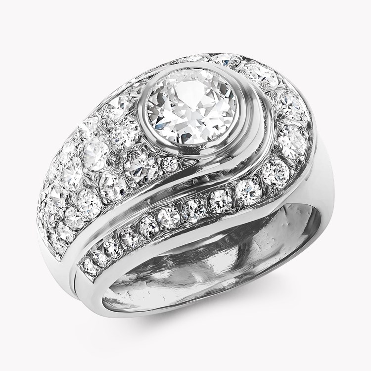 Retro Diamond Bombe Ring Brilliant Cut, Rubover Set_1